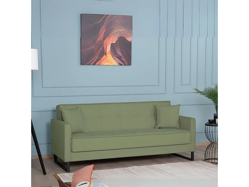 Divano funzione letto e contenitore Legen 3 Posti in vellutino verde oliva 210x85x87H