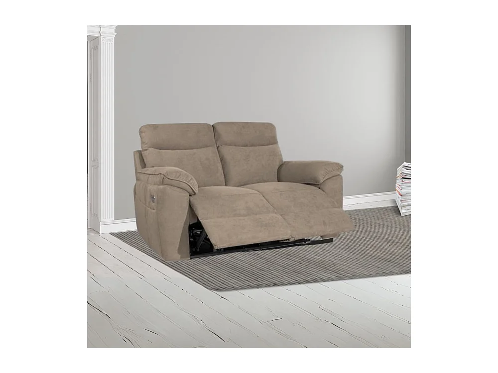 Divano 2 posti recliner elettrico tessuto cappuccino Boston 160x100x102H