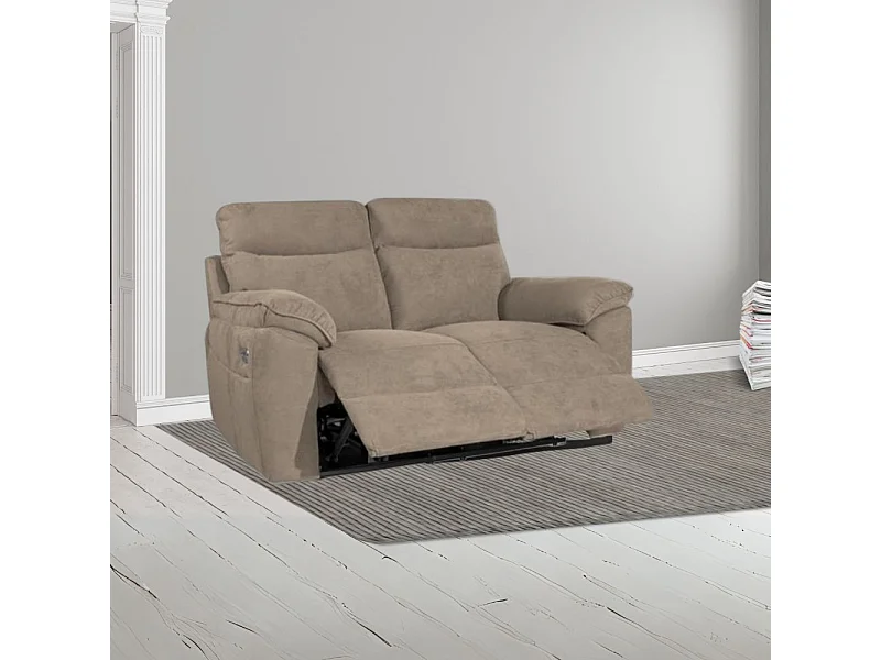 Divano 2 posti recliner elettrico tessuto cappuccino Boston 160x100x102H