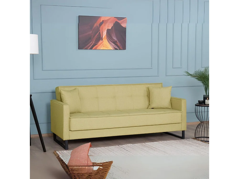 Divano funzione letto e contenitore Legen 3 Posti in vellutino Senape 210x85x87H