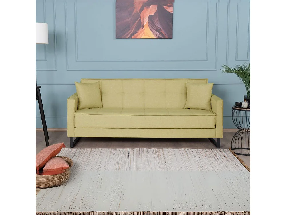 Divano funzione letto e contenitore Legen 3 Posti in vellutino Senape 210x85x87H