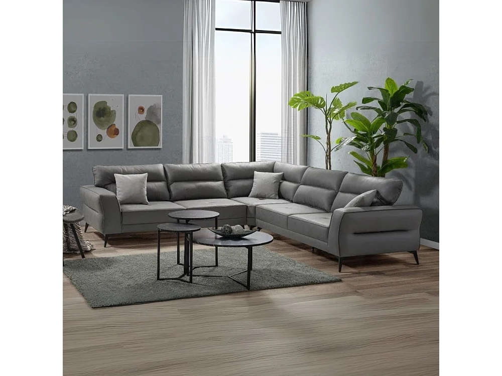 Divano angolare Sigmar tessuto grigio Prada6 con seduta traslante 300x250x100H