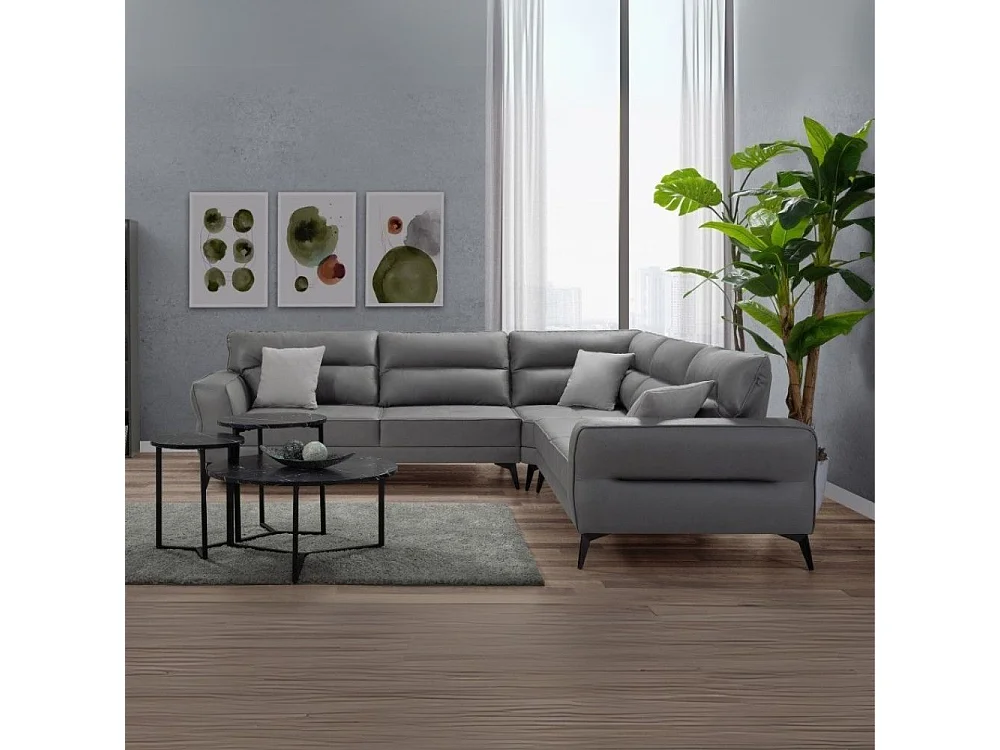 Divano angolare Sigmar tessuto grigio Prada6 con seduta traslante 300x250x100H