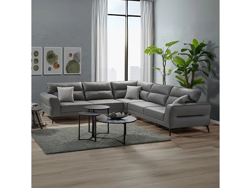 Divano angolare Sigmar tessuto grigio Prada6 con seduta traslante 300x250x100H