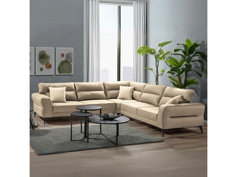 Divano angolare Sigmar tessuto beige Prada2 con seduta traslante 300x250x100H