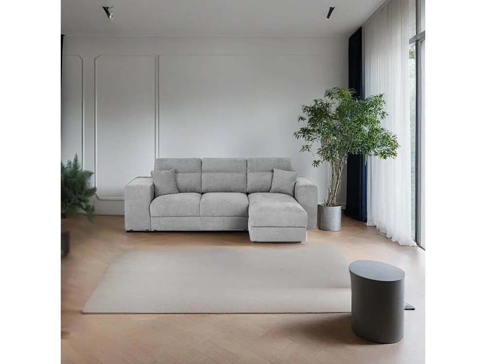 Divano penisola reversibile con funzione letto e pouf colore grigio chiaro Lilo 266x153x98H