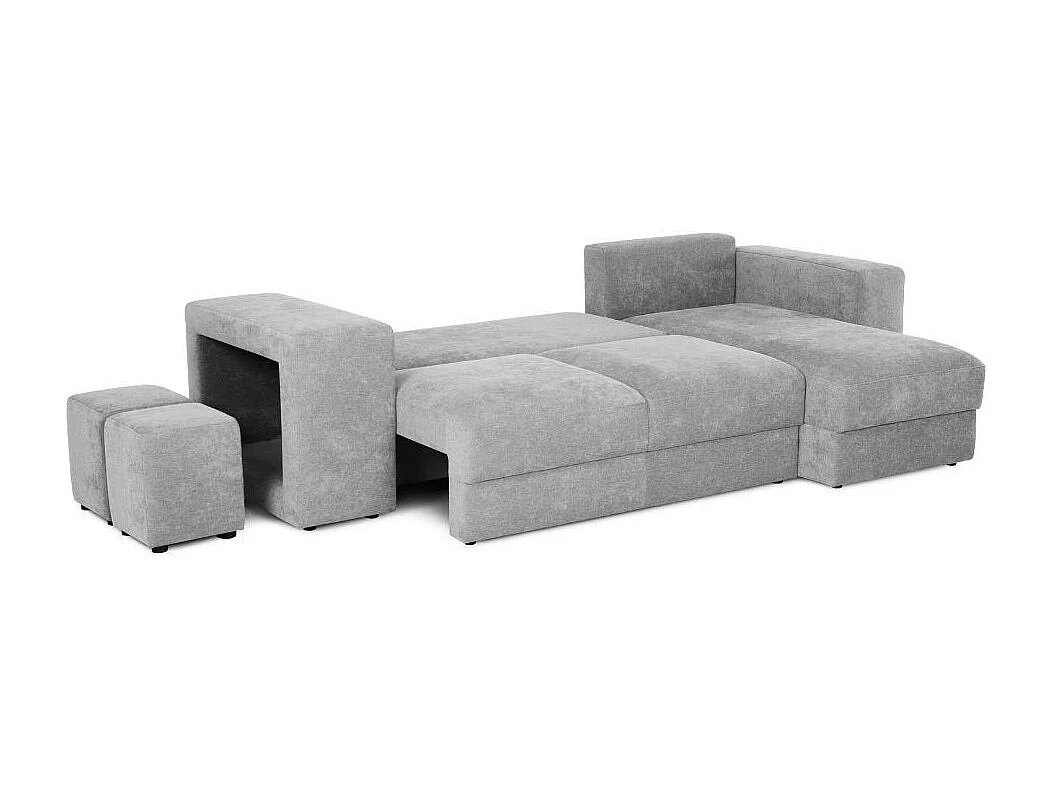 Divano penisola reversibile con funzione letto e pouf colore grigio chiaro Lilo 266x153x98H