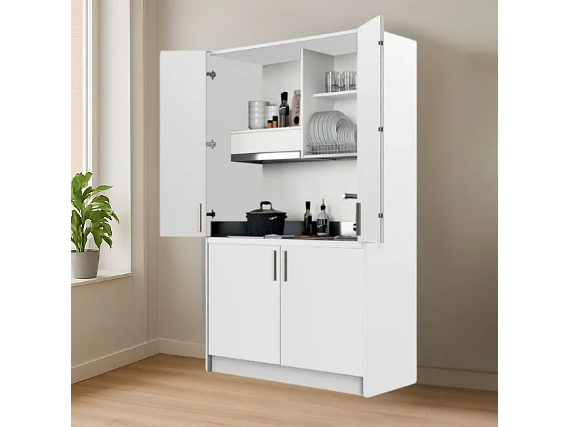 Cucina salvaspazio a scomparsa Fold Evolution colore bianco e elettrodomestici inclusi 125x62x208H