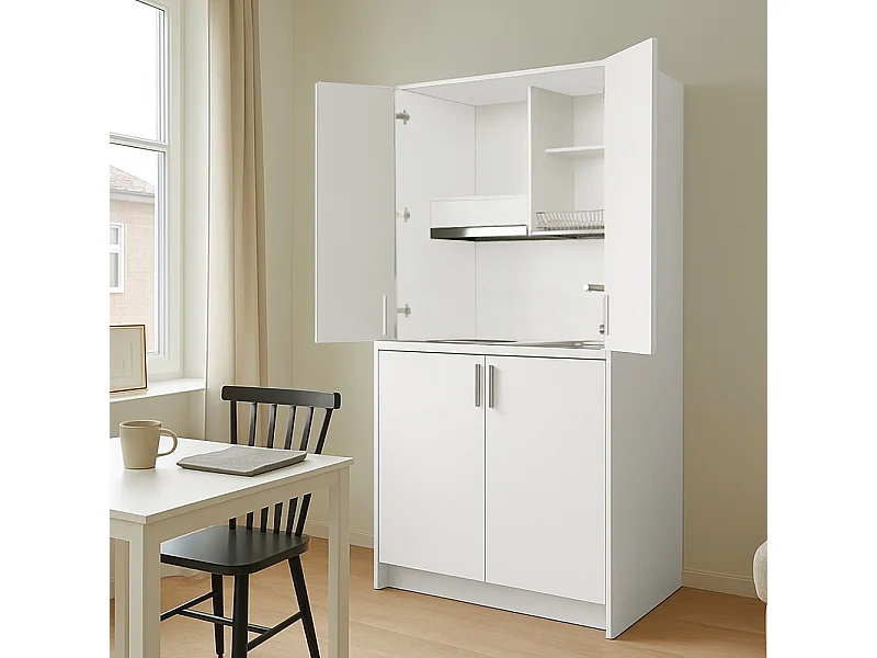 Cucina salvaspazio a scomparsa Fold Evolution colore bianco e elettrodomestici inclusi 125x62x208H