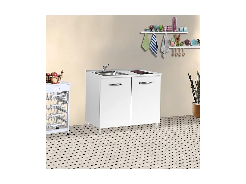 Mini cucina Cucinino80 bianco larice con lavello e piano cottura vetroceramica 80x60x85H