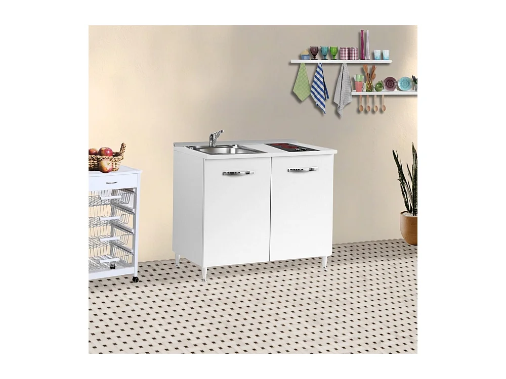Mini cucina Cucinino80 bianco larice con lavello e piano cottura vetroceramica 80x60x85H