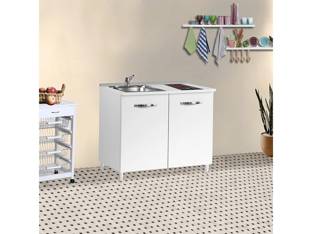 Mini cucina Cucinino80 bianco larice con lavello e piano cottura vetroceramica 80x60x85H