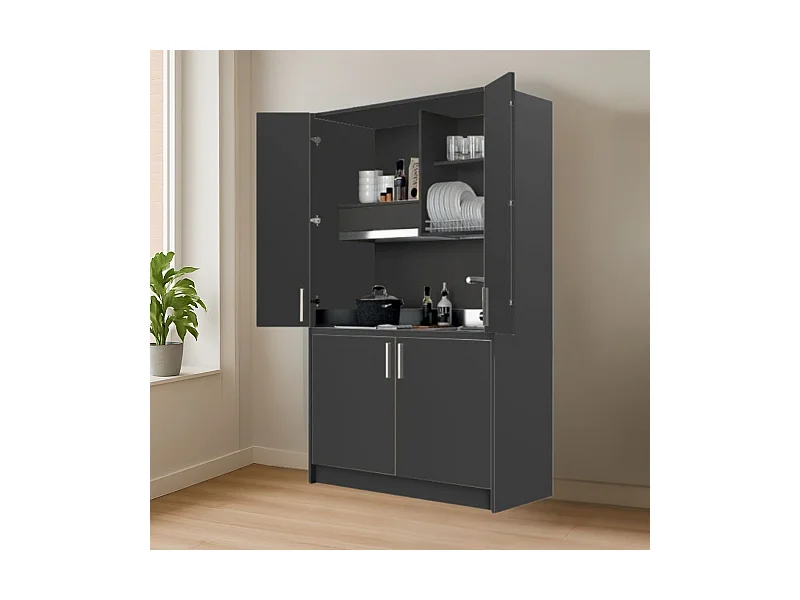 Cucina salvaspazio a scomparsa Fold Evolution colore antracite e elettrodomestici inclusi 125x62x208H