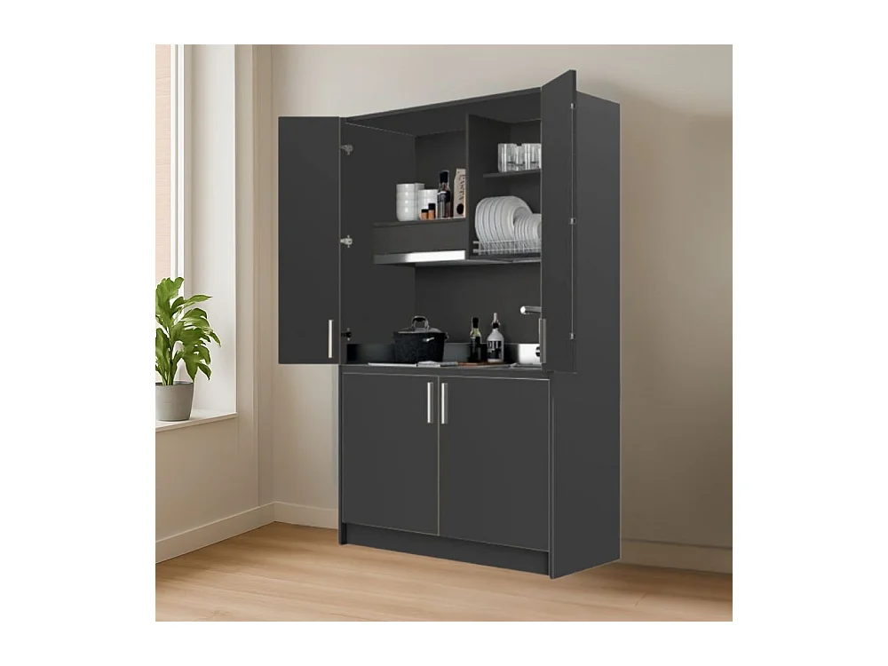 Cucina salvaspazio a scomparsa Fold Evolution colore antracite e elettrodomestici inclusi 125x62x208H
