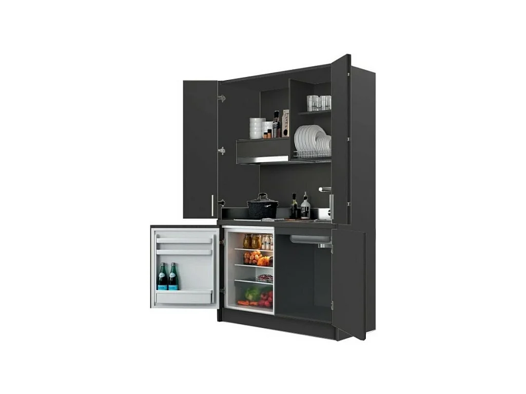 Cucina salvaspazio a scomparsa Fold Evolution colore antracite e elettrodomestici inclusi 125x62x208H
