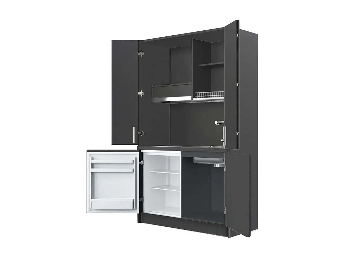 Cucina salvaspazio a scomparsa Fold Evolution colore antracite e elettrodomestici inclusi 125x62x208H