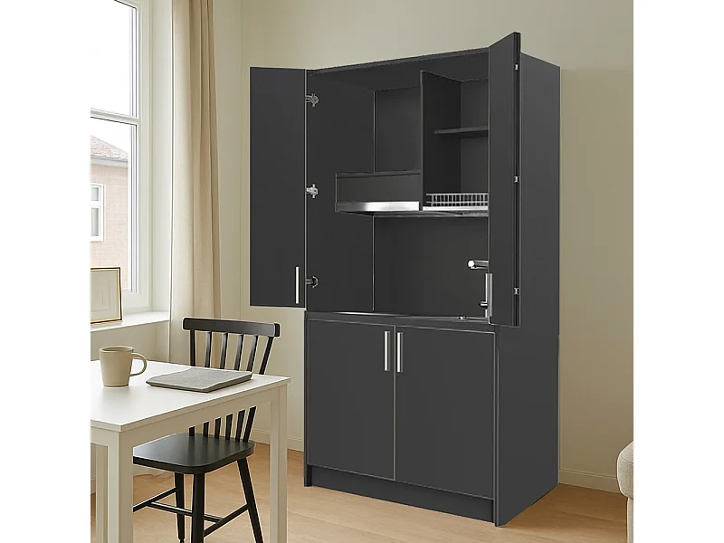 Cucina salvaspazio a scomparsa Fold Evolution colore antracite e elettrodomestici inclusi 125x62x208H