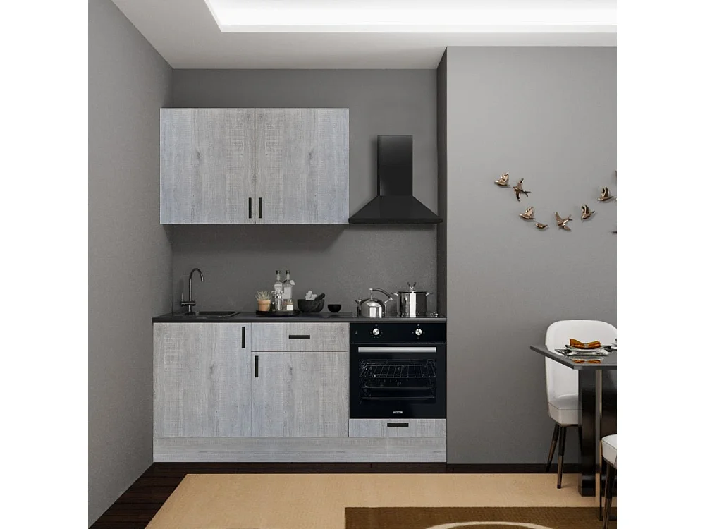 Cucina completa di elettrodomestici Asti 180 colore rovere grigio chiaro