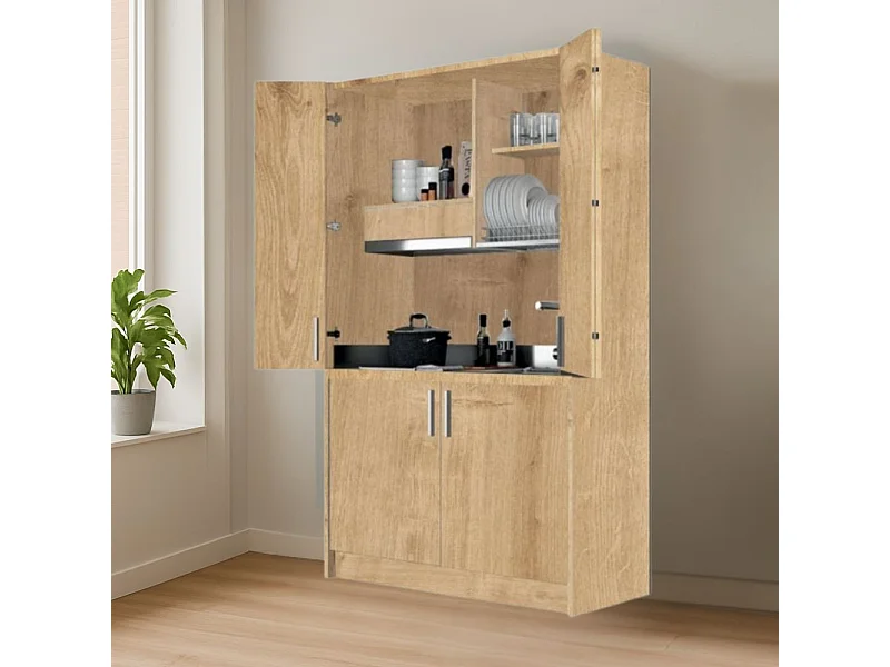 Cucina salvaspazio a scomparsa Fold Evolution colore rovere e elettrodomestici inclusi 125x62x208H