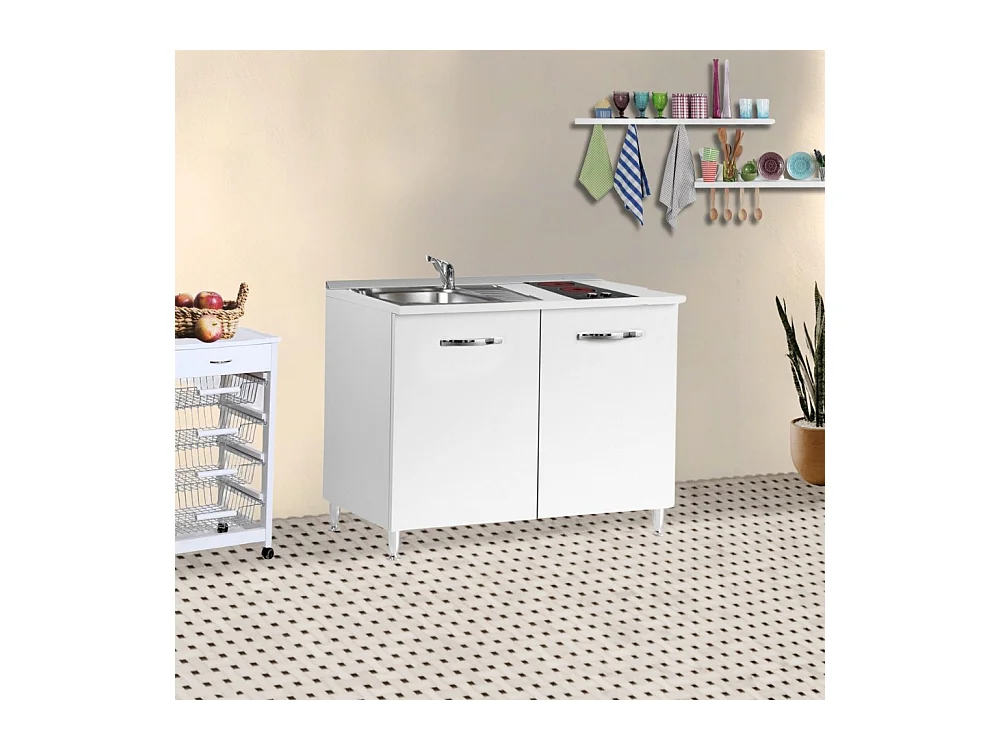 Mini cucina Cucinino120 bianco larice con lavello e piano cottura vetroceramica 120x60x85H