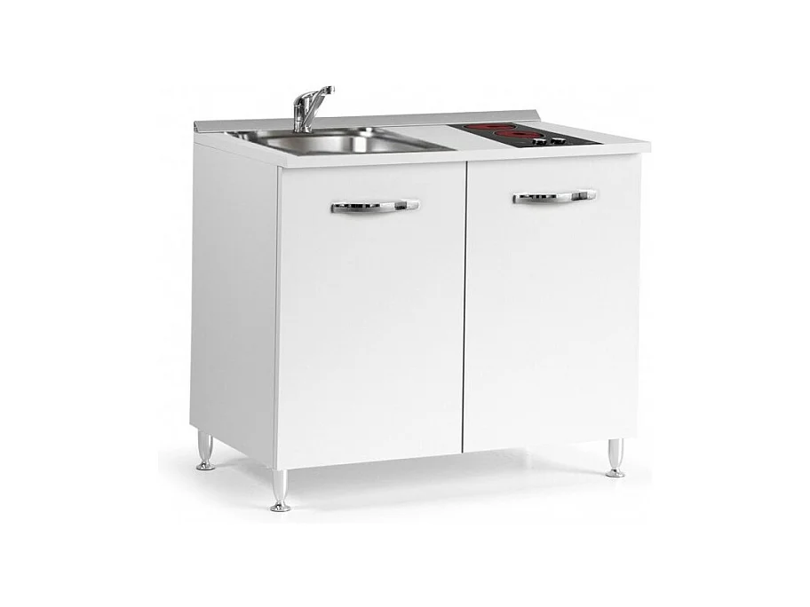 Mini cucina Cucinino120 bianco larice con lavello e piano cottura vetroceramica 120x60x85H