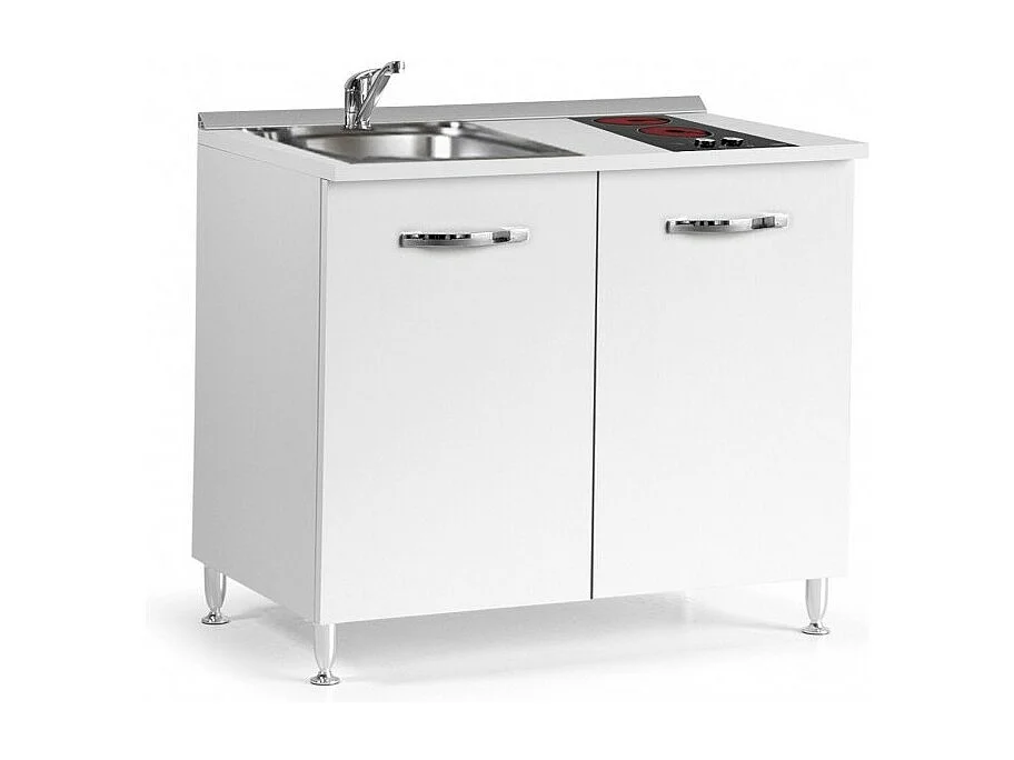 Mini cucina Cucinino120 bianco larice con lavello e piano cottura vetroceramica 120x60x85H