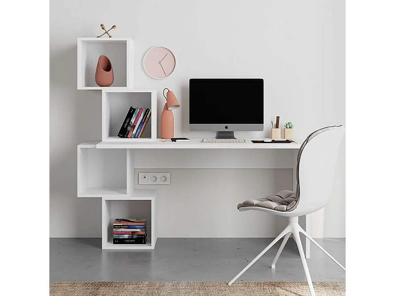 Scrivania con libreria Balance 153,5x60x140 colore bianco
