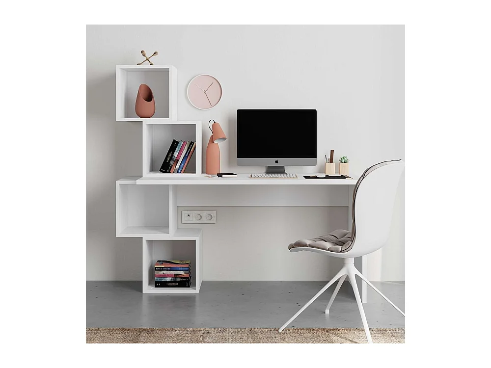 Scrivania con libreria Balance 153,5x60x140 colore bianco