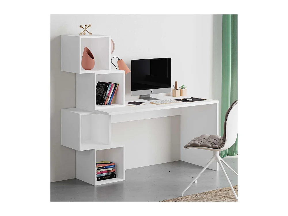 Scrivania con libreria Balance 153,5x60x140 colore bianco