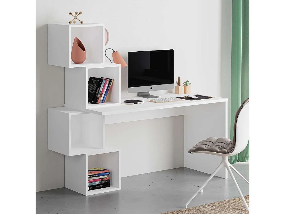 Scrivania con libreria Balance 153,5x60x140 colore bianco