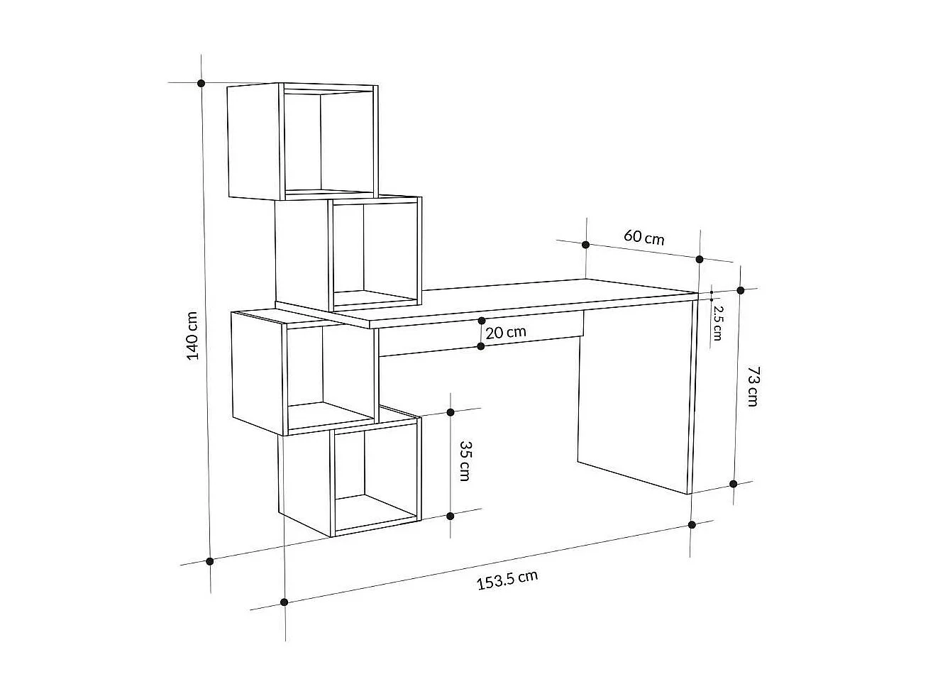 Scrivania con libreria Balance 153,5x60x140 colore bianco