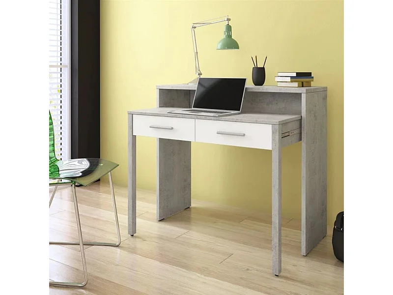 Scrivania Consolle Scrivia cemento e bianco con piano estraibile – Design Funzionale e Salvaspazio