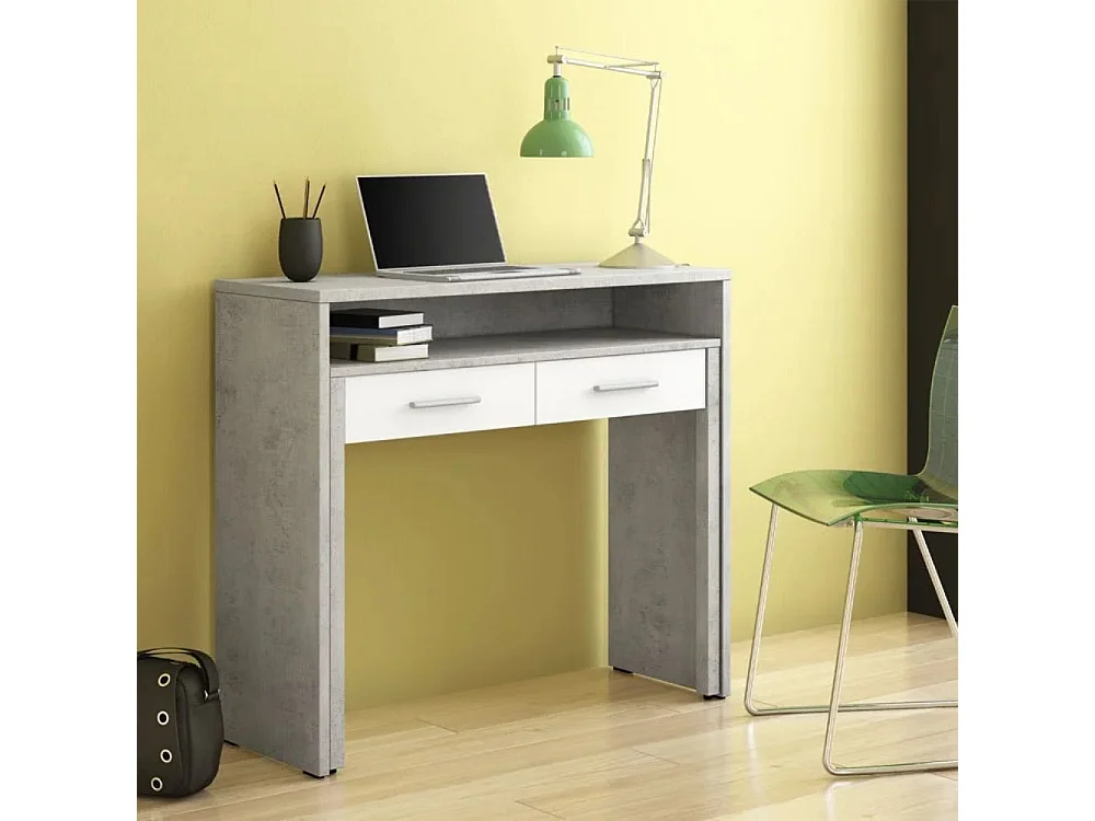 Scrivania Consolle Scrivia cemento e bianco con piano estraibile – Design Funzionale e Salvaspazio