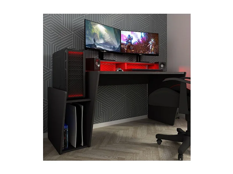 Scrivania reversibile game 5021 doppio ripiano e luci Led 150x66,9x85,5H colore antracite