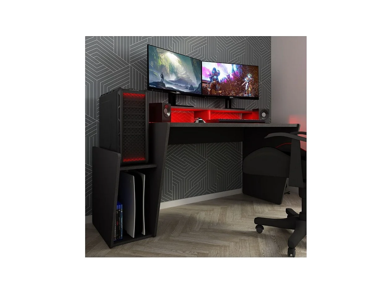 Scrivania reversibile game 5021 doppio ripiano e luci Led 150x66,9x85,5H colore antracite