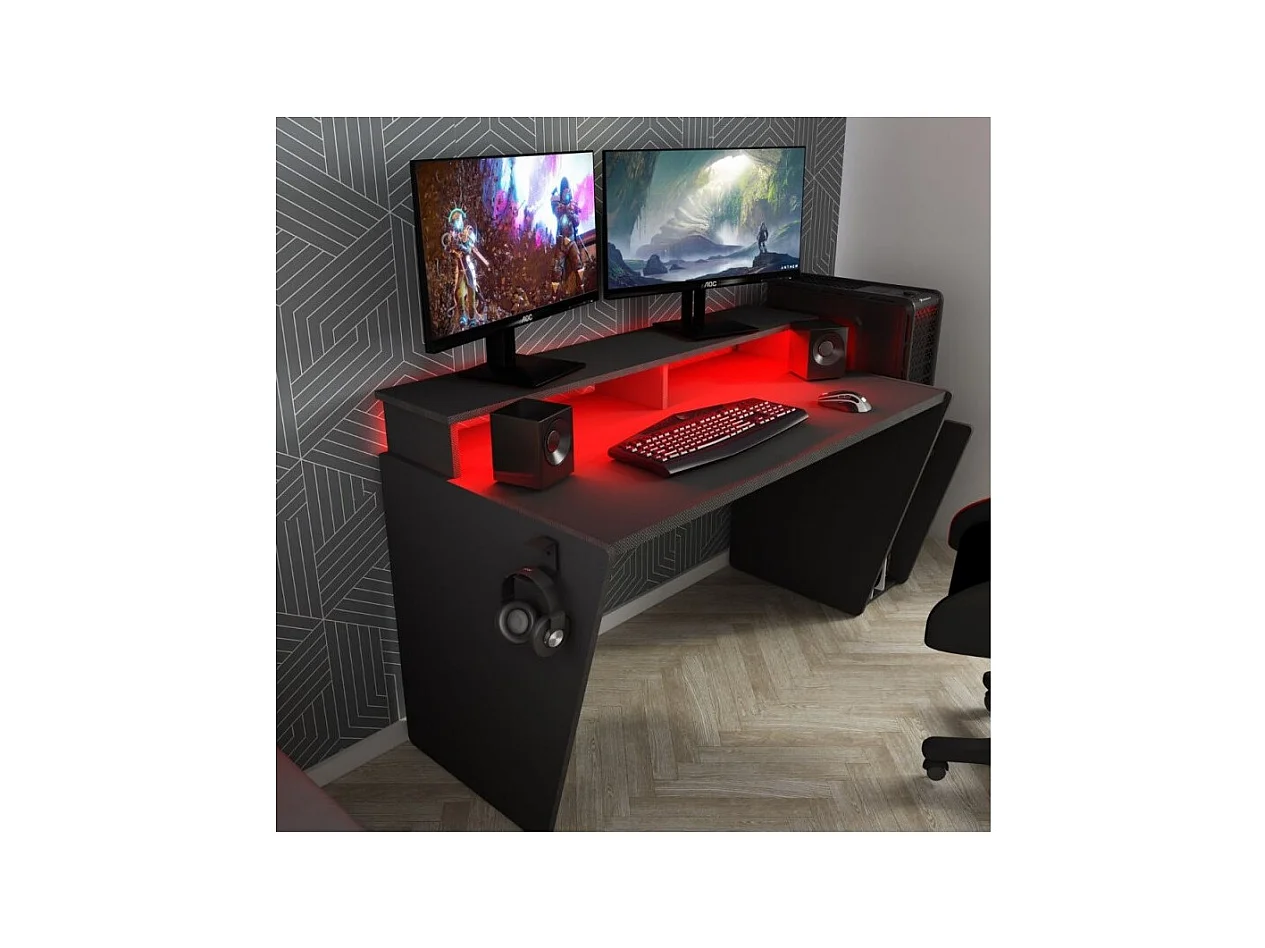 Scrivania reversibile game 5021 doppio ripiano e luci Led 150x66,9x85,5H colore antracite