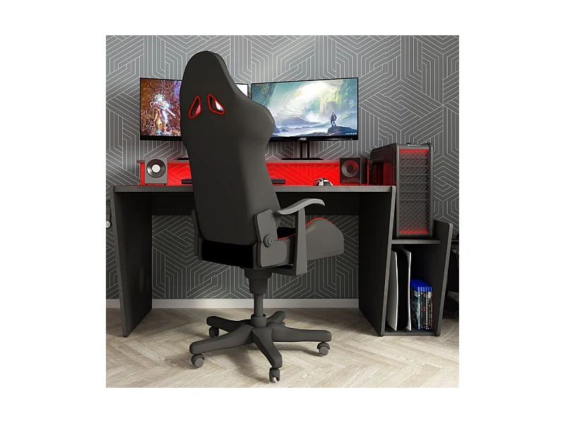 Scrivania reversibile game 5021 doppio ripiano e luci Led 150x66,9x85,5H colore antracite