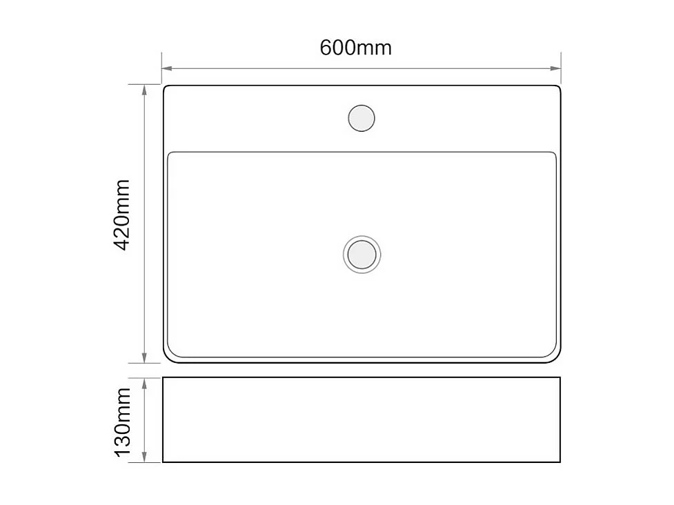 Lavabo d'appoggio in ceramica nero opaco 60x42x13H 9555