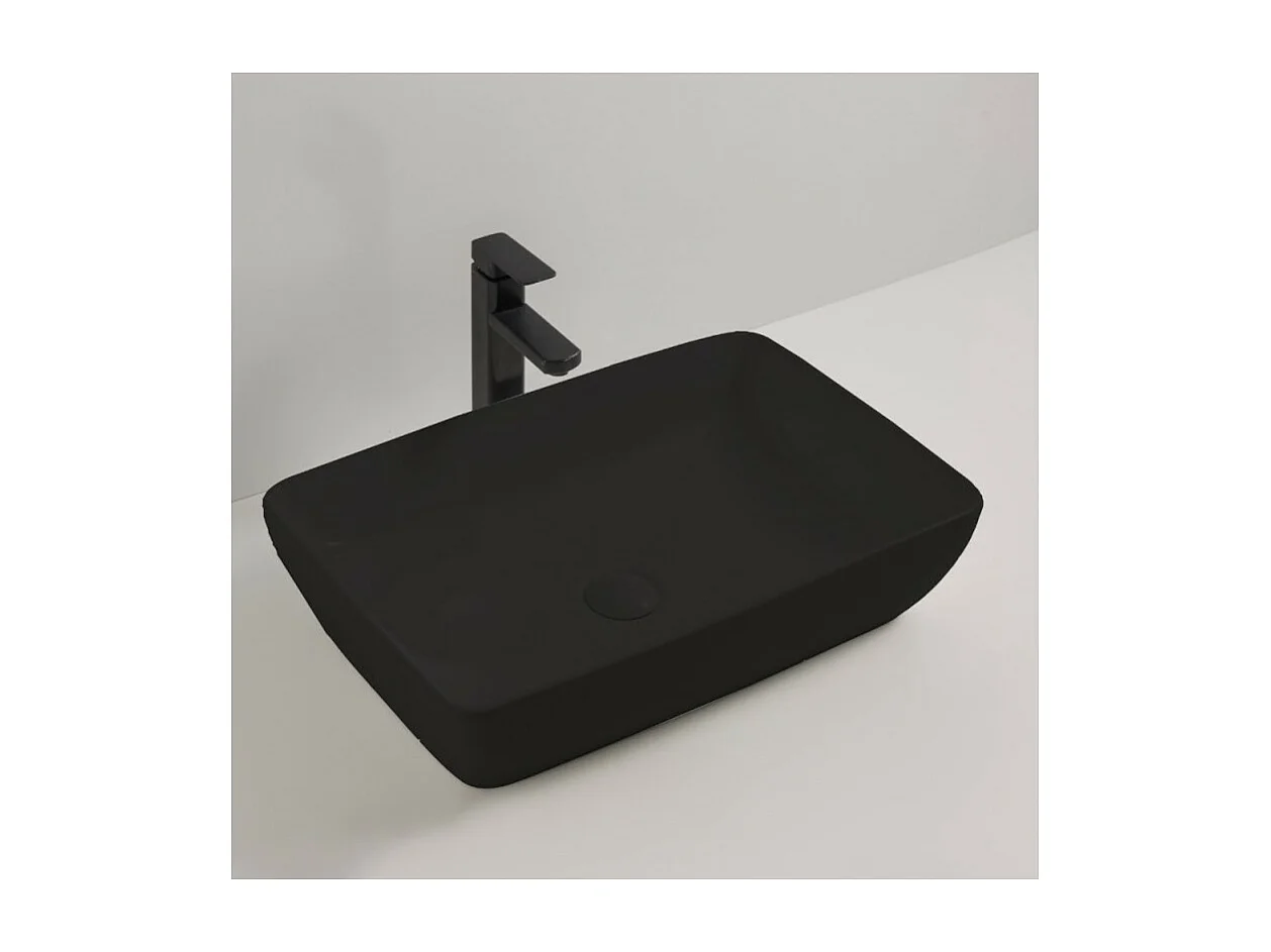 Lavabo d'appoggio in ceramica nero opaco senza foro miscelatore 59x40x14.5H 9440B