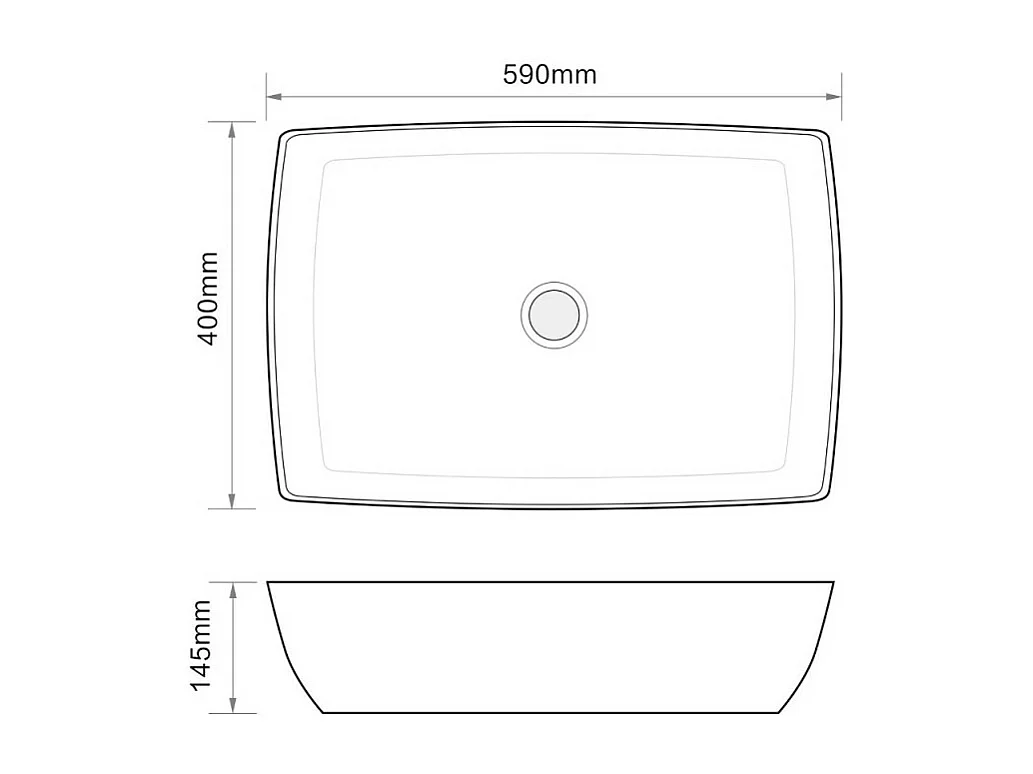 Lavabo d'appoggio in ceramica nero opaco senza foro miscelatore 59x40x14.5H 9440B