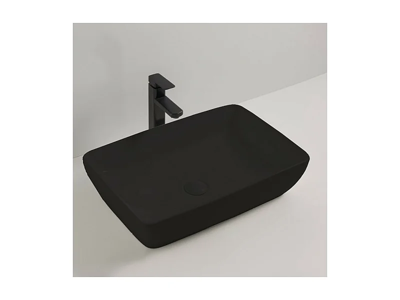 Lavabo d'appoggio in ceramica nero opaco senza foro miscelatore 59x40x14.5H 9440B
