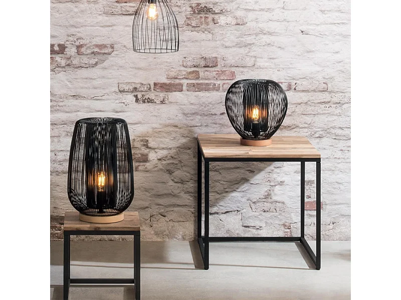 Lampe à poser en Métal filaire Noir H 27 cm