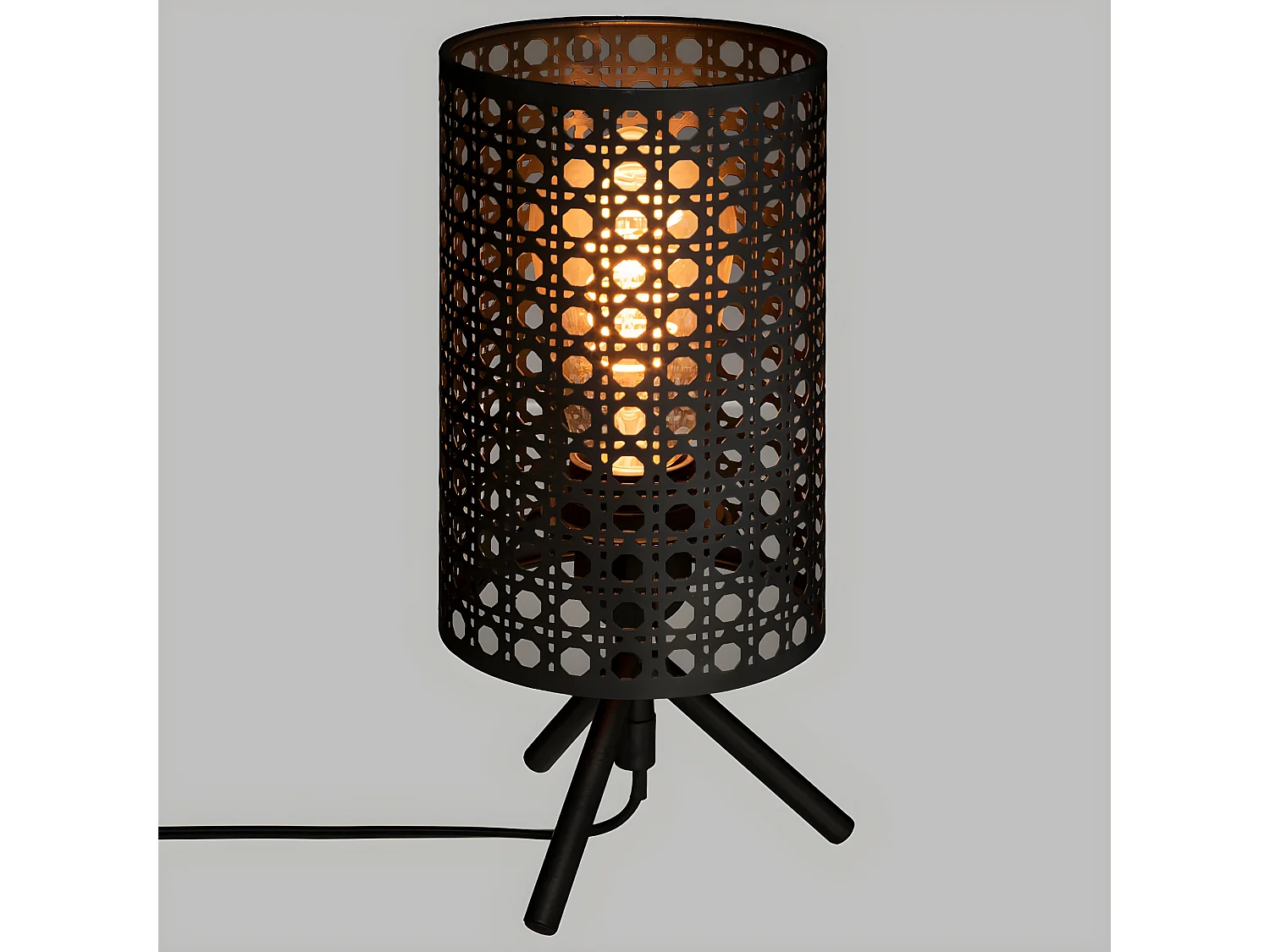 Lampe à poser en Métal Noir Cannage H 28 cm