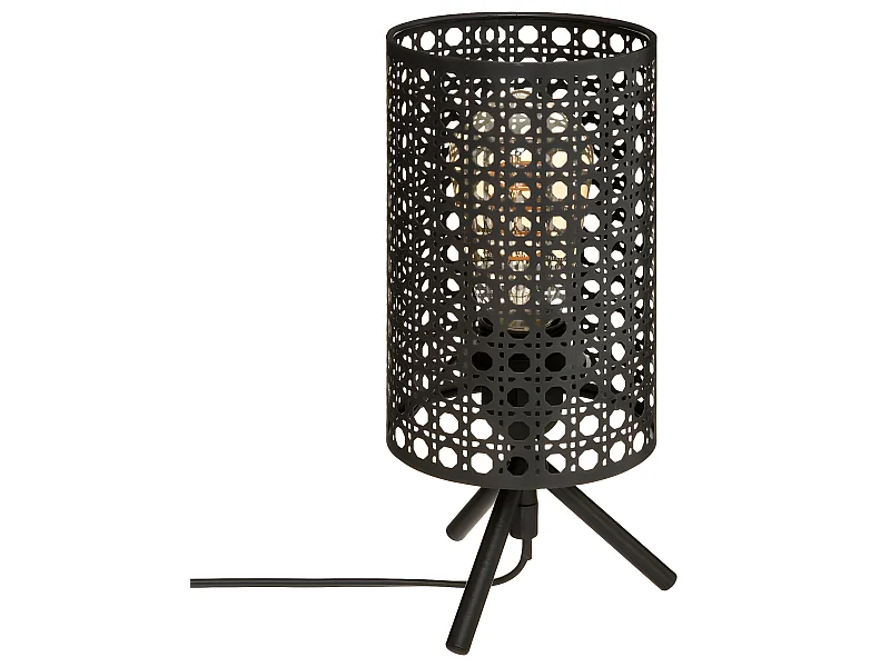 Lampe à poser en Métal Noir Cannage H 28 cm