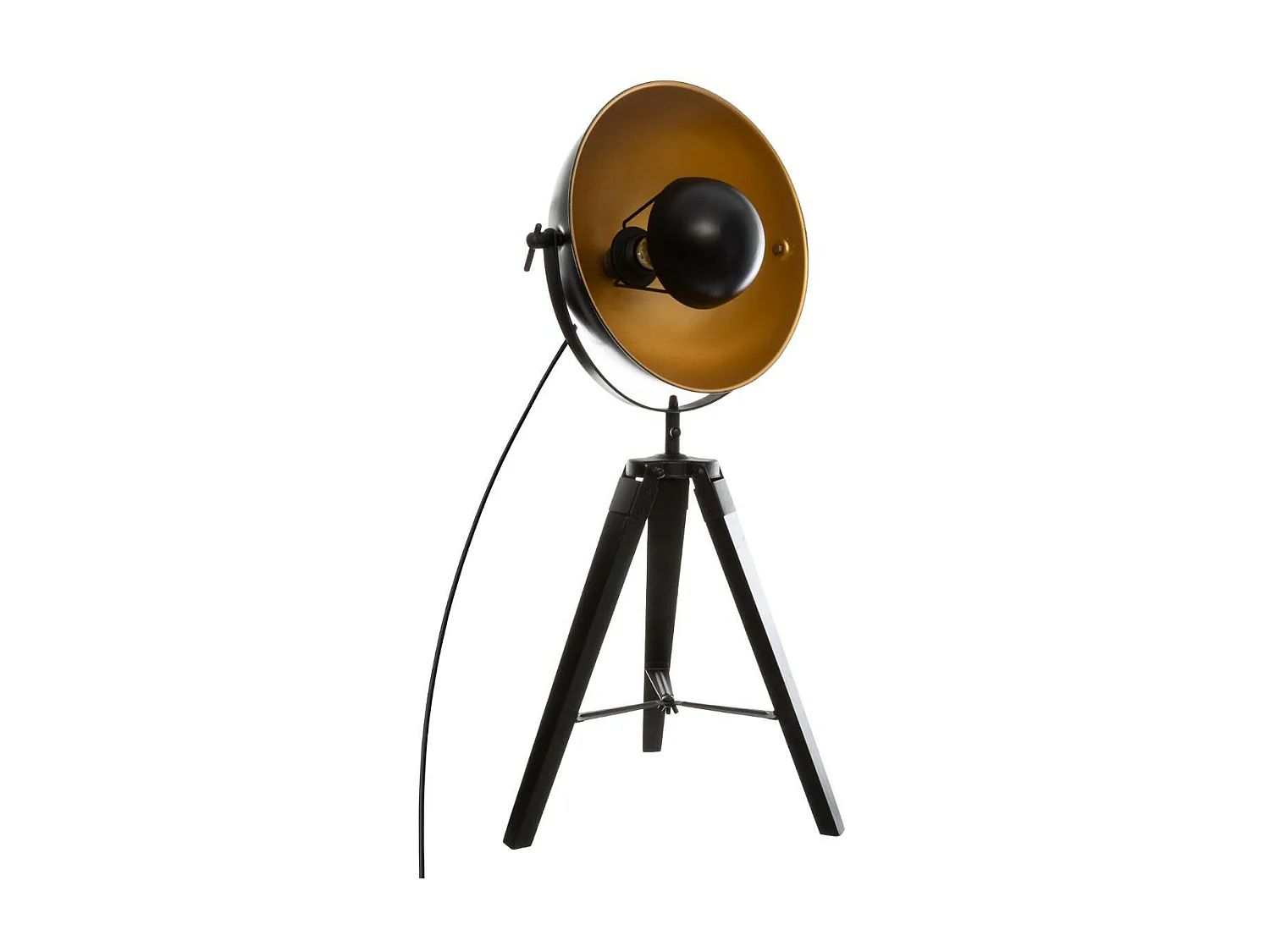 Lampe Trépied en Bois et Métal Noir Vintage loft H 71 cm