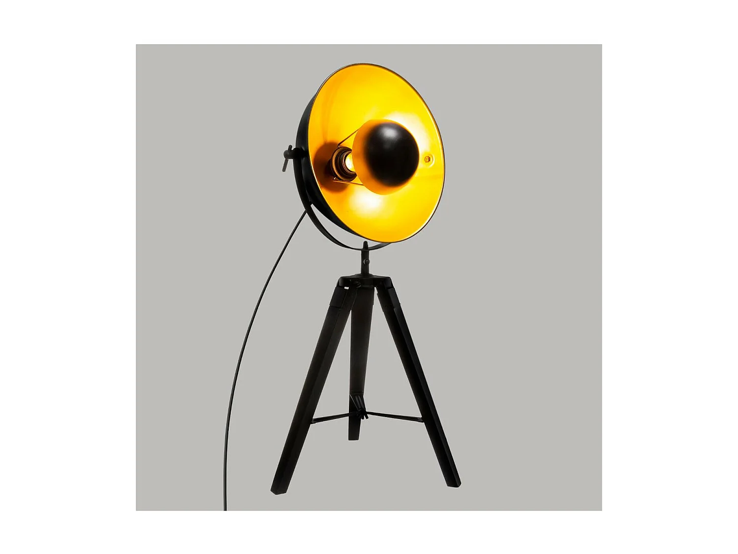 Lampe Trépied en Bois et Métal Noir Vintage loft H 71 cm