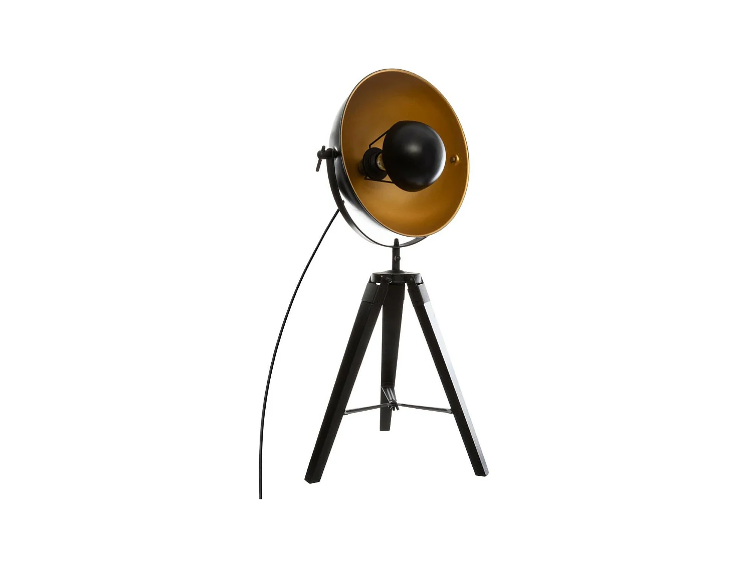 Lampe Trépied en Bois et Métal Noir Vintage loft H 71 cm