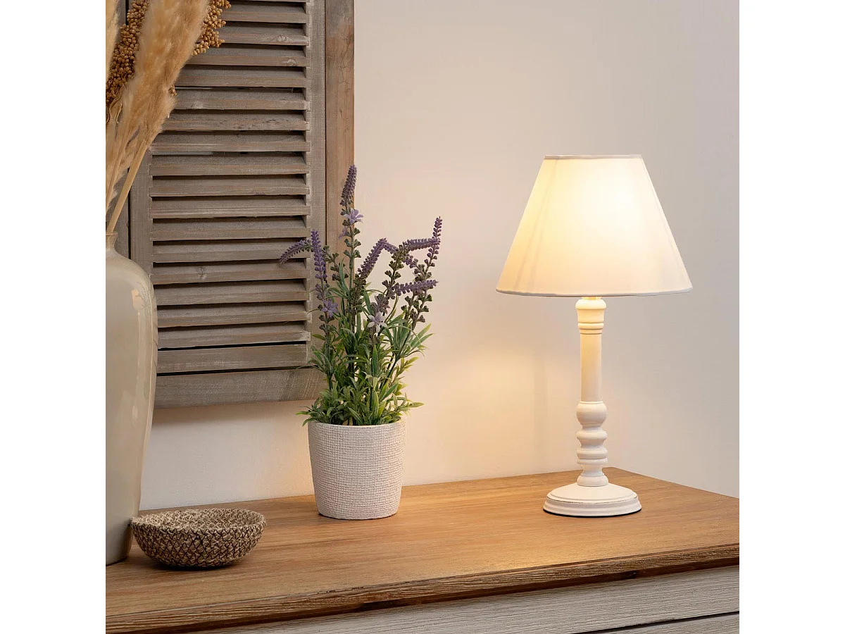 Lampe à poser en Bois Blanc patiné H 35 cm