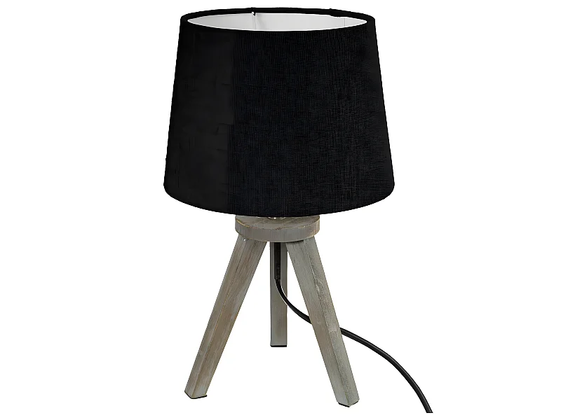Lampe en Bois brossé et Abat-jour Noir H 31 cm