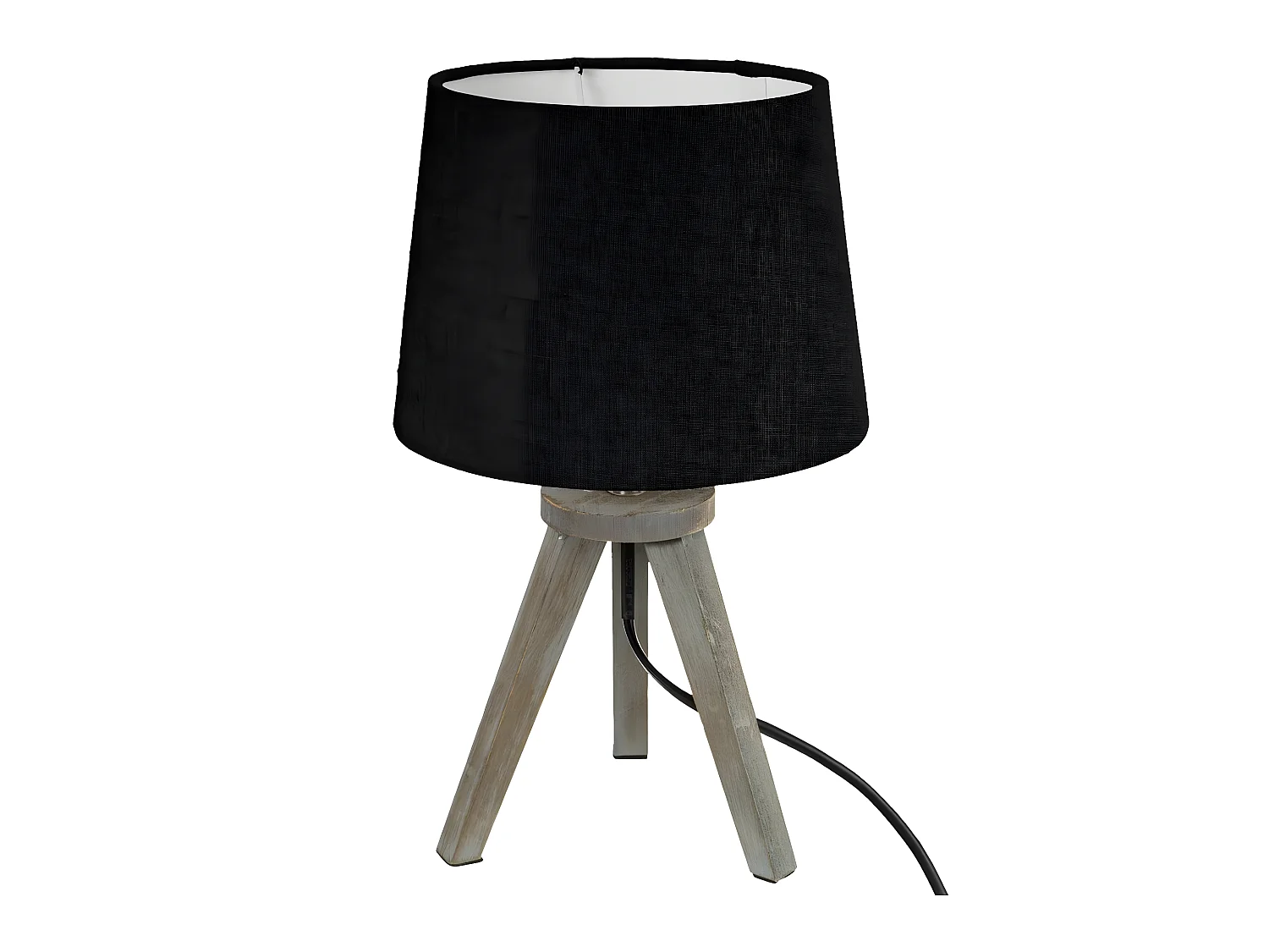 Lampe en Bois brossé et Abat-jour Noir H 31 cm